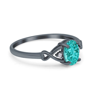 Oval Filigree Infinity Engagement Ring Black Tone, Simulated Paraiba Tourmaline CZ 925 Sterling Silver